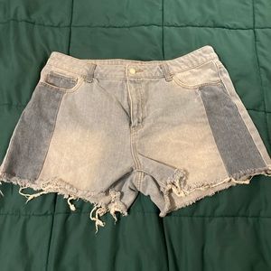 mix match color block jean shorts